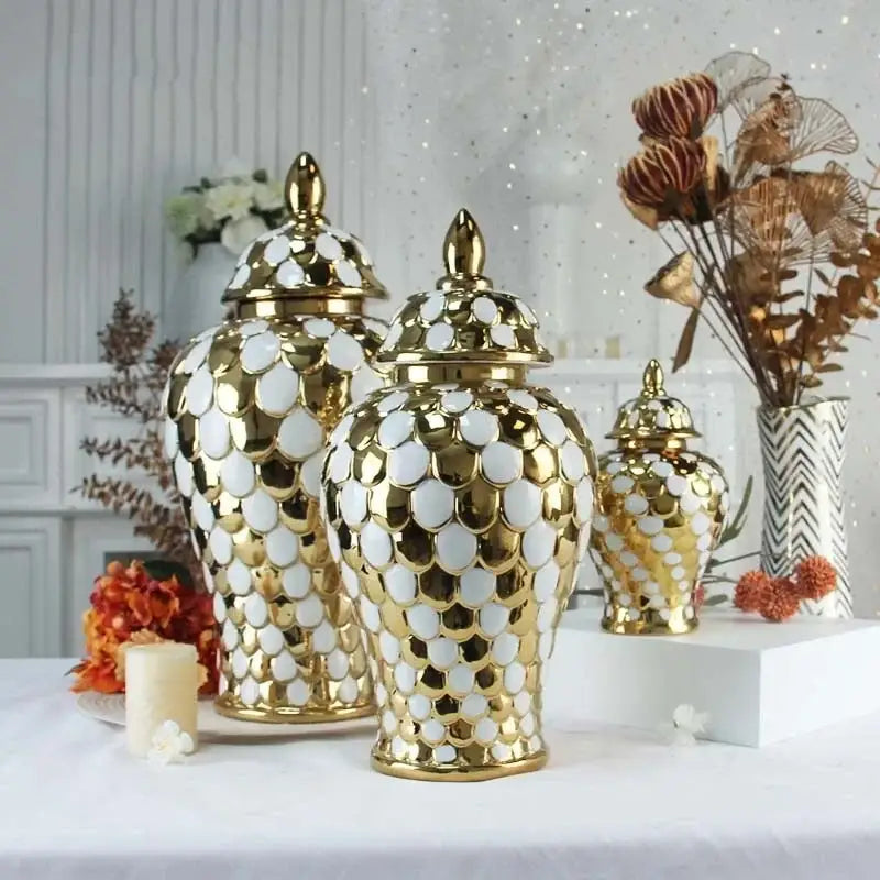 Golden Porcelain Mosaic Jar