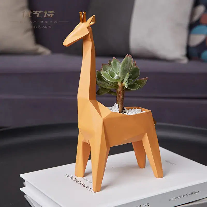 Gray Orange Giraffe Planter