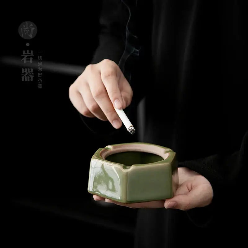 Green Ceramic Geometric Ashtray