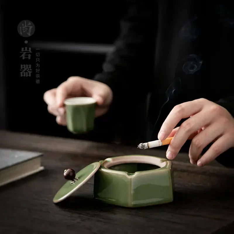 Green Ceramic Geometric Ashtray
