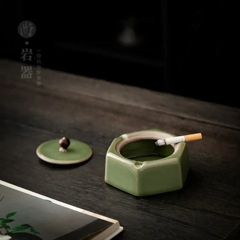 Green Ceramic Geometric Ashtray