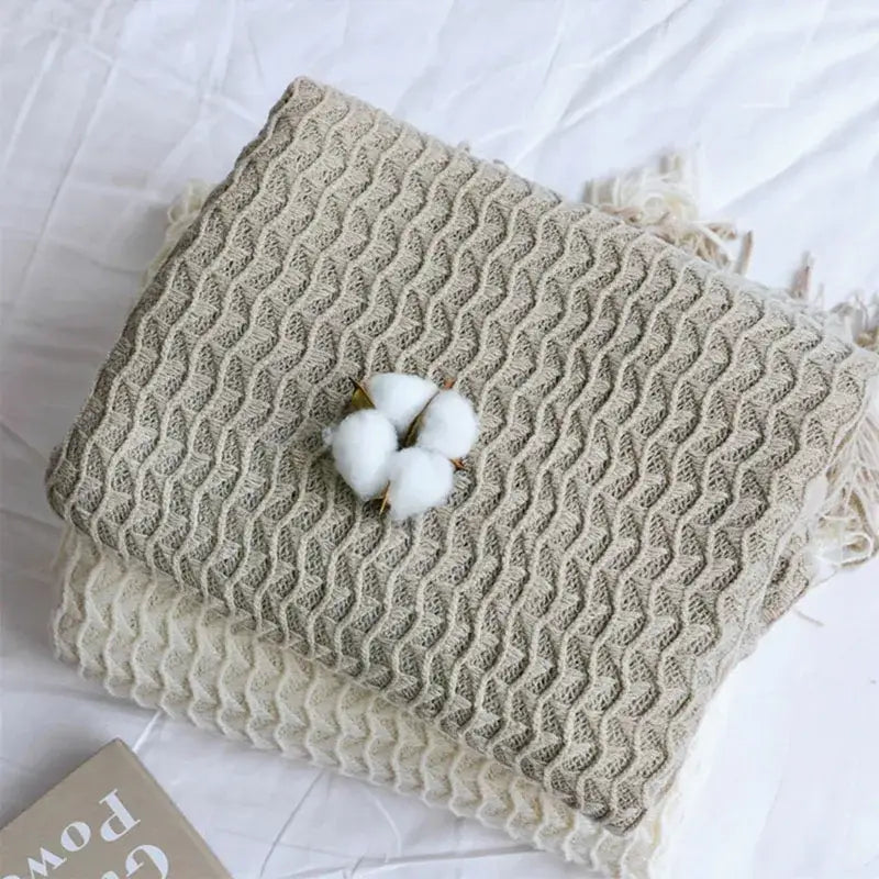 Cream Geometric Knit Throw
