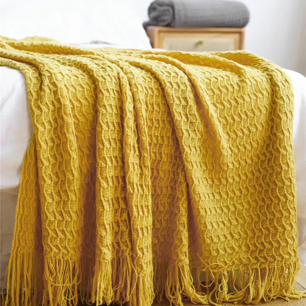 Cream Geometric Knit Throw