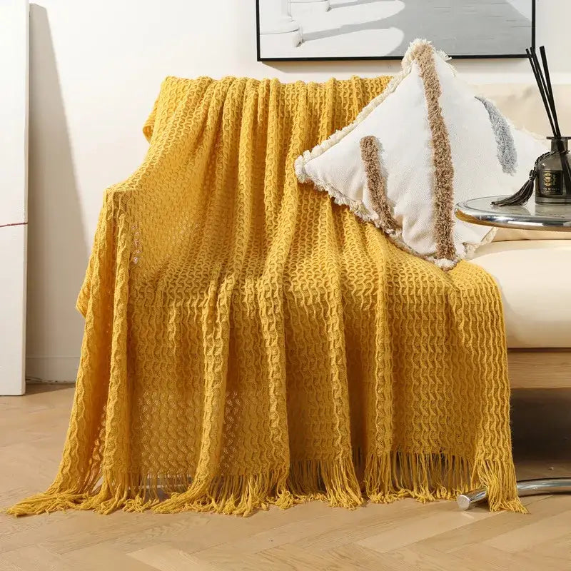 Cream Geometric Knit Throw