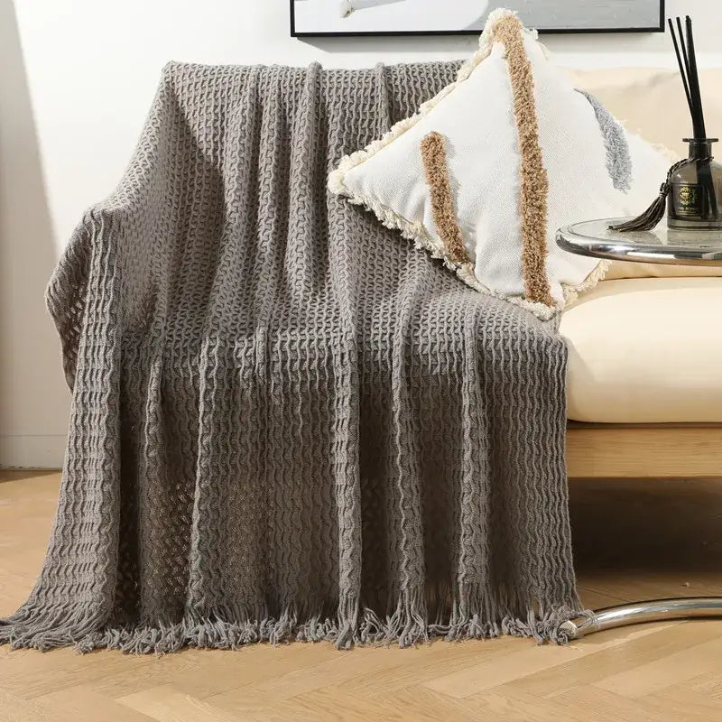 Cream Geometric Knit Throw