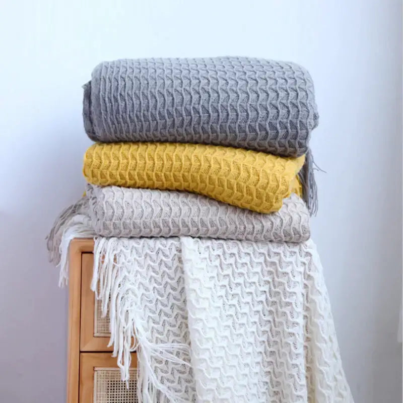 Cream Geometric Knit Throw