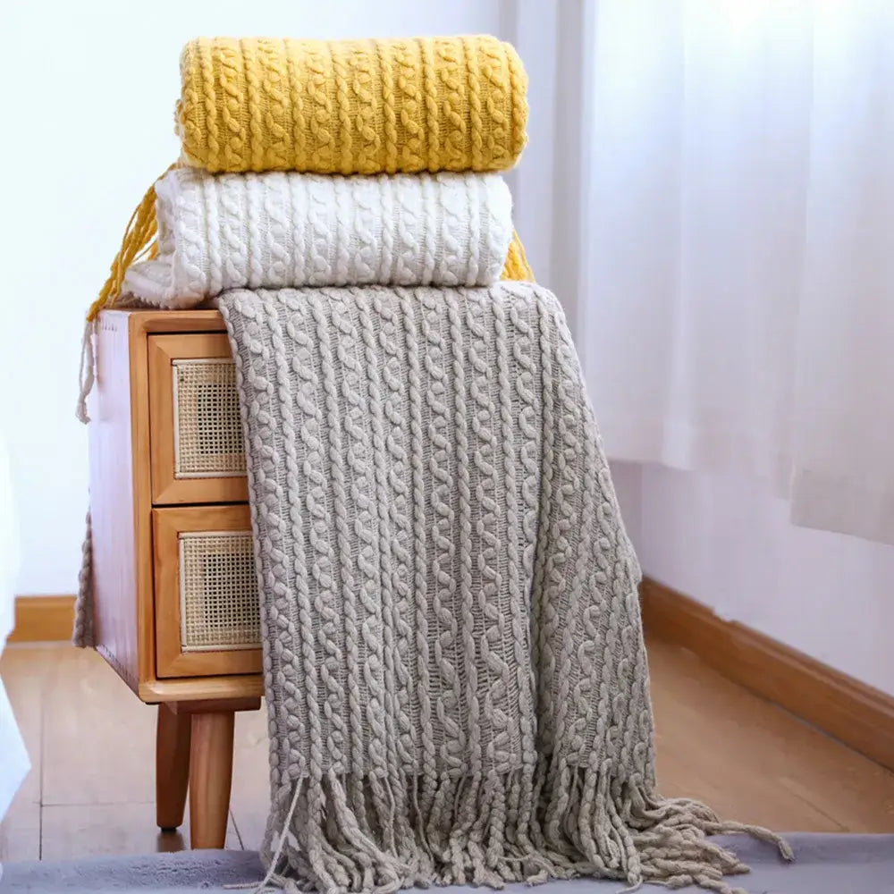 Mustard Geometric Knit Throw
