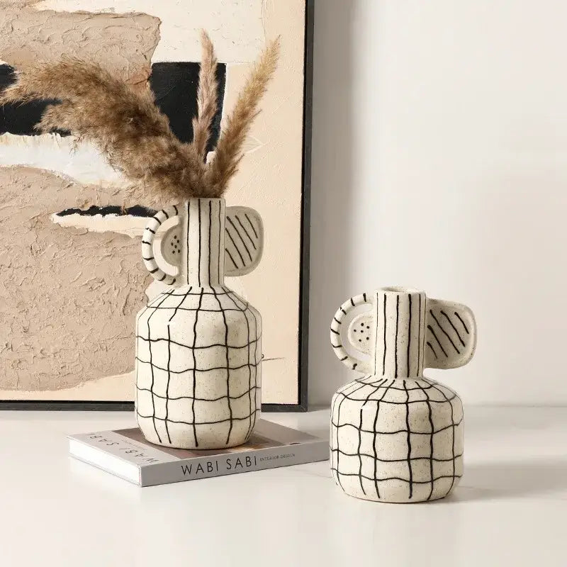 Cream Black Ceramic Vase