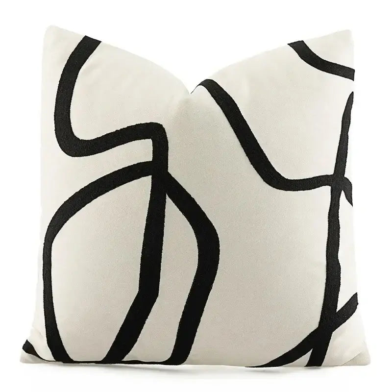 Black White Embroidered Pillow
