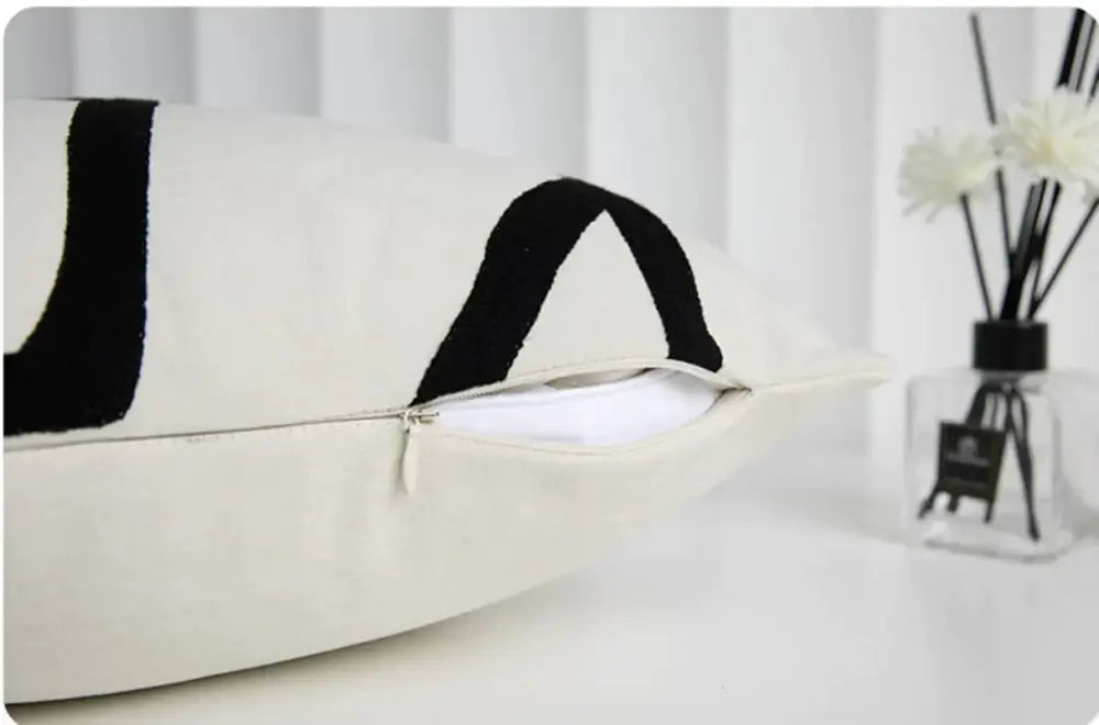 Black White Embroidered Pillow