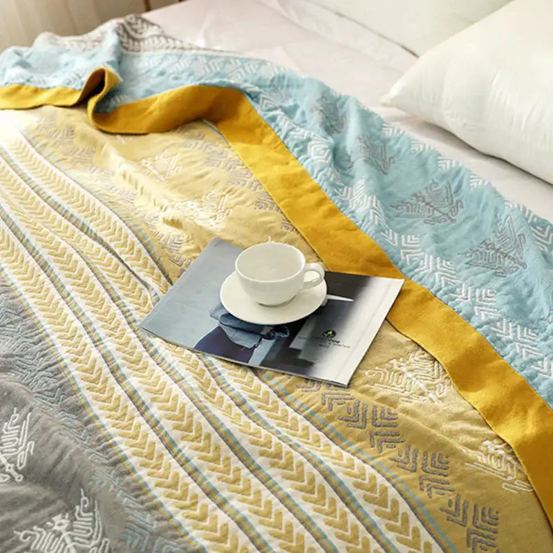 Mustard Gray Cotton Blanket