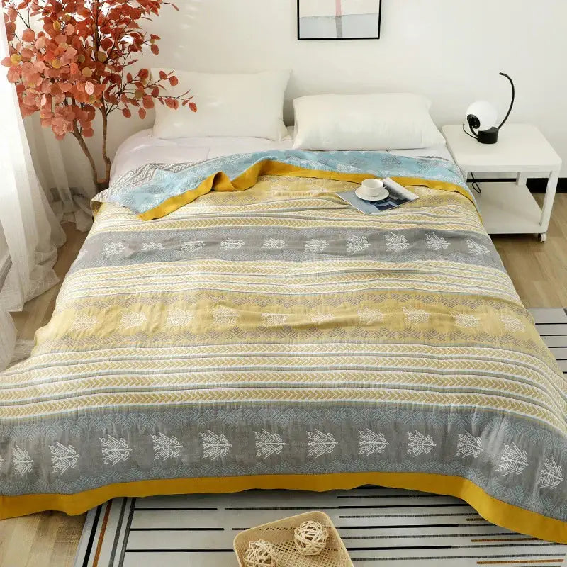 Mustard Gray Cotton Blanket