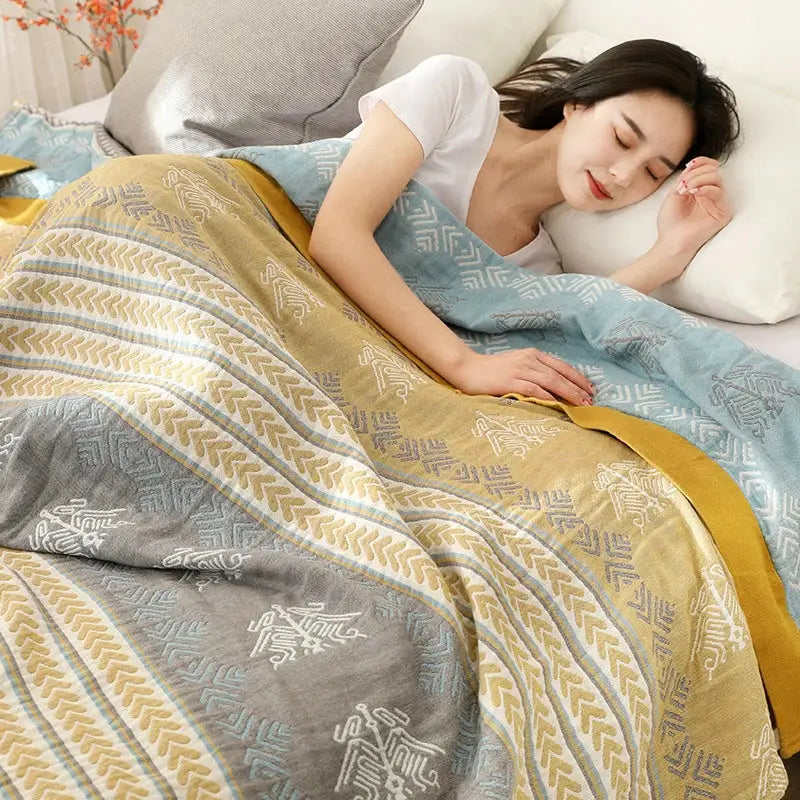 Mustard Gray Cotton Blanket
