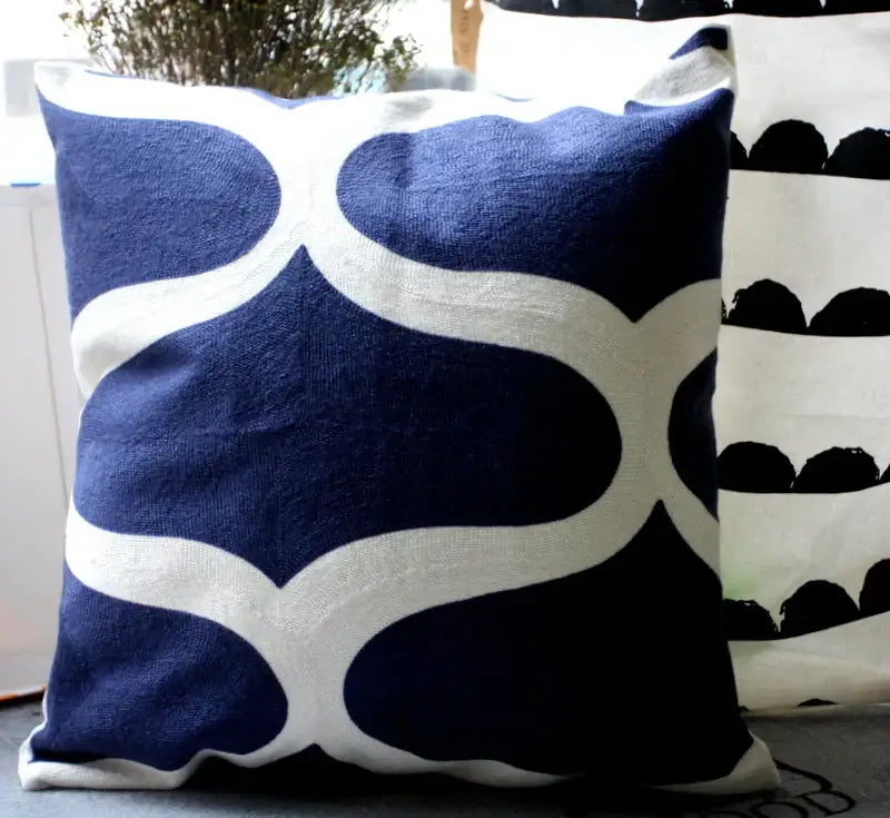 Navy Gray Geometric Cushion