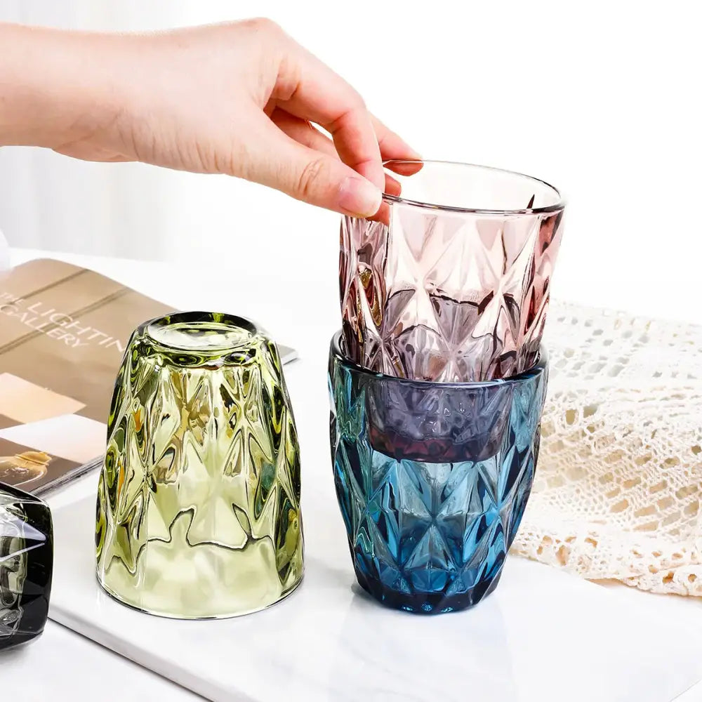 Pink Faceted Water Glass