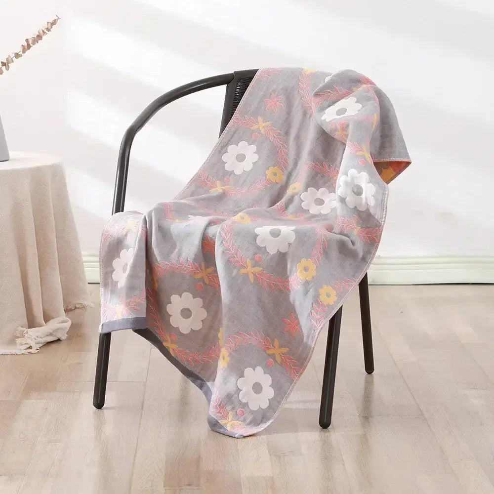 Pink Gray Cotton Bath Towel