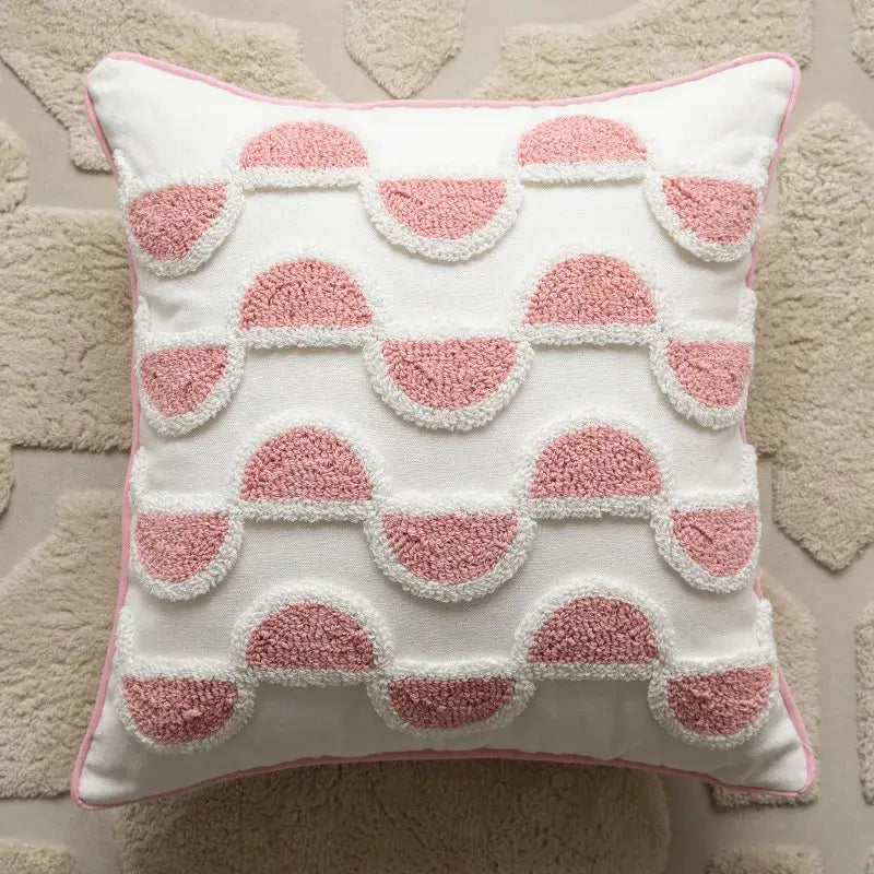Pink White Embroidered Pillow