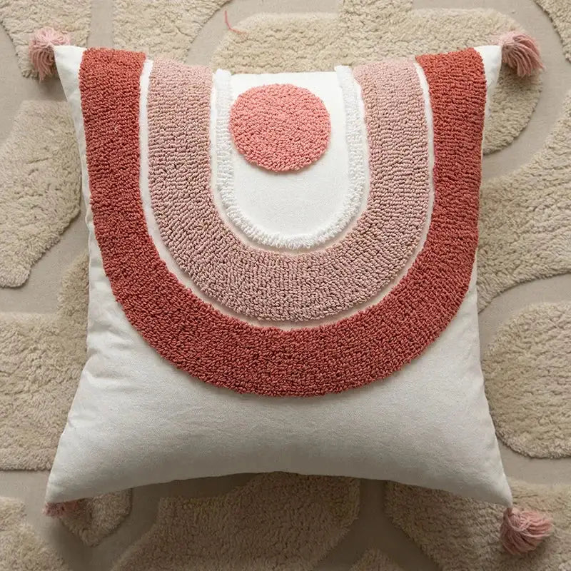 Pink White Embroidered Pillow