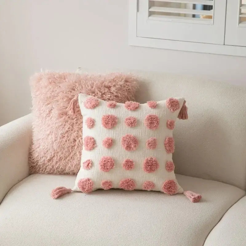 Pink White Embroidered Pillow