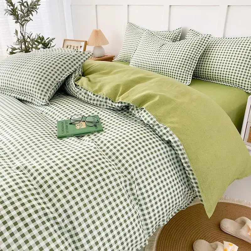Pink White Gingham Quilt Set