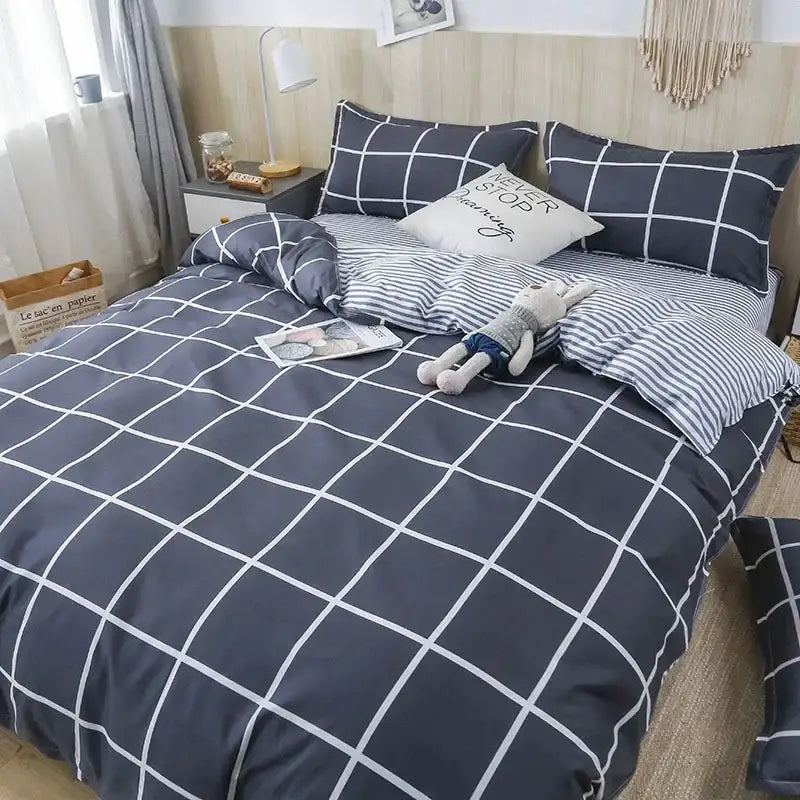 Pink White Gingham Quilt Set