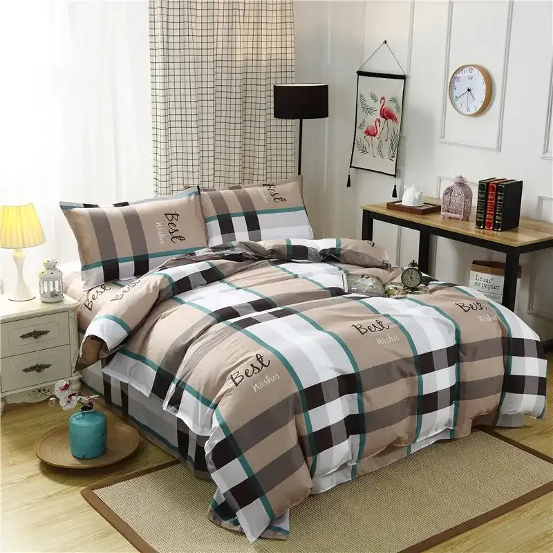 Pink White Gingham Quilt Set