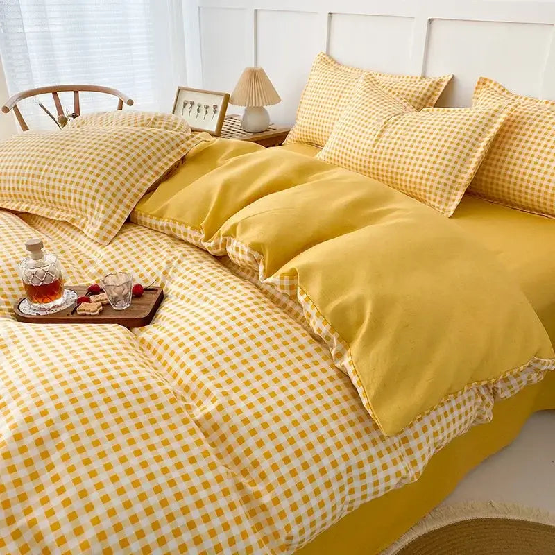Pink White Gingham Quilt Set