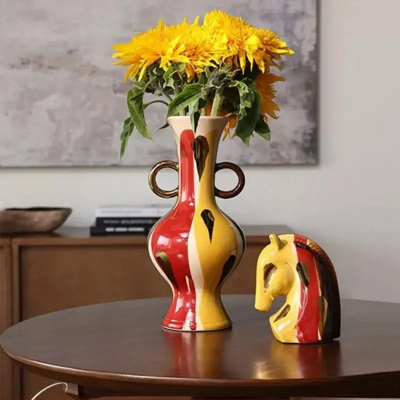 Red Ceramic Horse Vase
