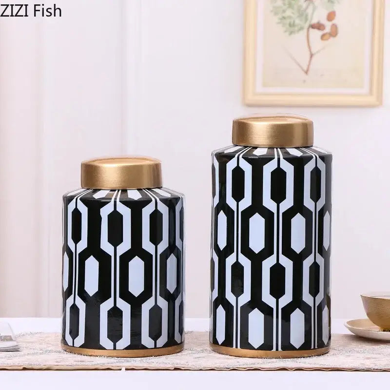 Black White Ceramic Jar
