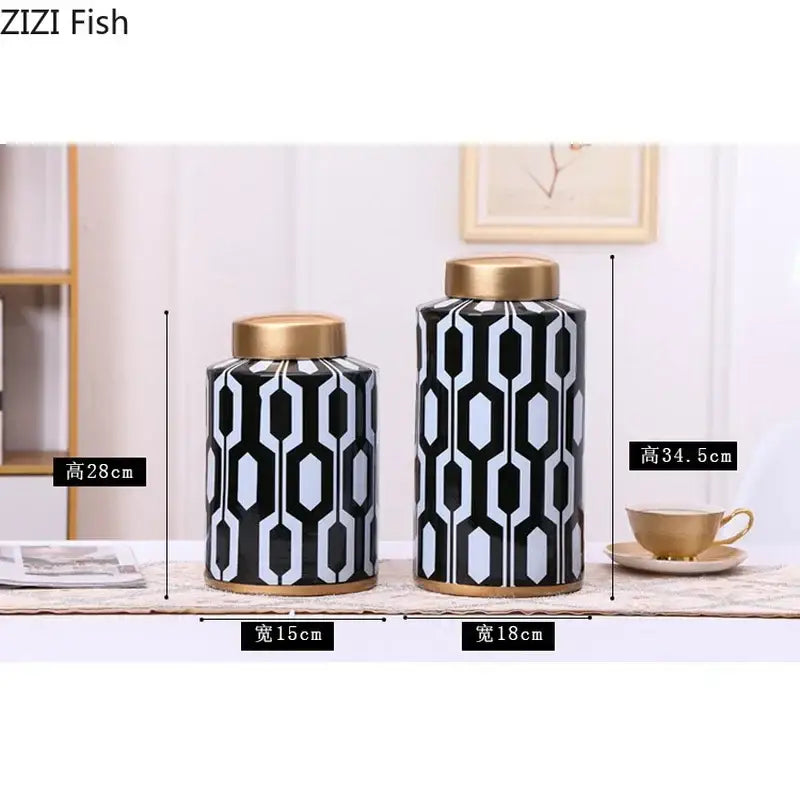 Black White Ceramic Jar