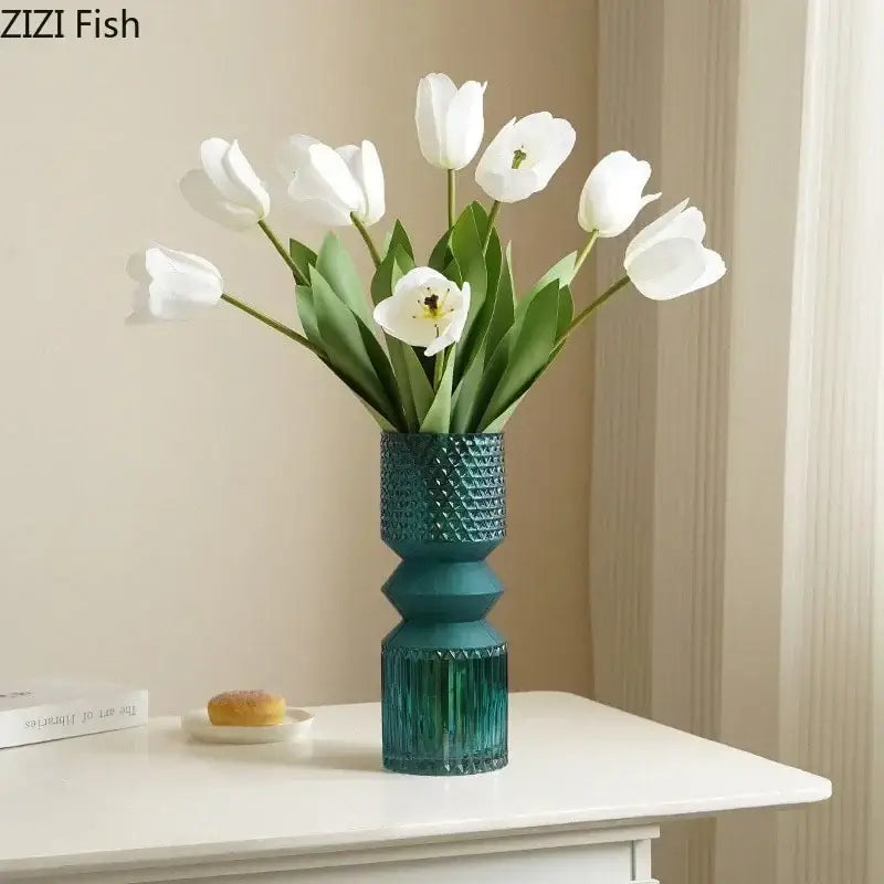 Teal Green Glass Vase Set