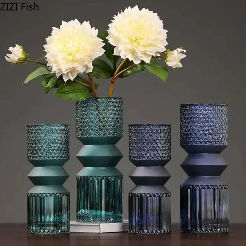 Teal Green Glass Vase Set