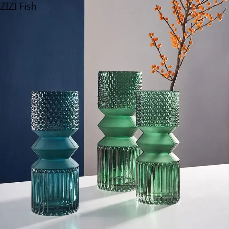Teal Green Glass Vase Set