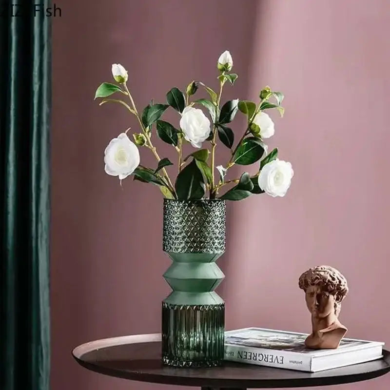 Teal Green Glass Vase Set