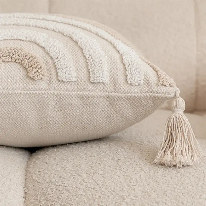 Beige Cream Tassel Cushion Cover