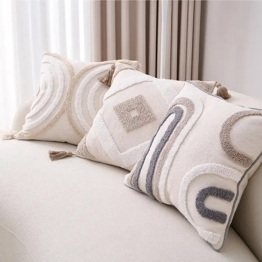 Beige Cream Tassel Cushion Cover