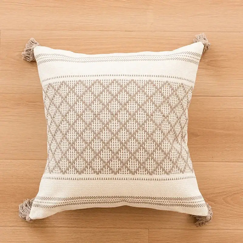 Beige Cream Tassel Cushion Cover