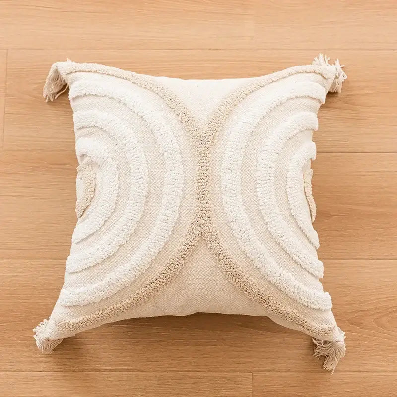 Beige Cream Tassel Cushion Cover