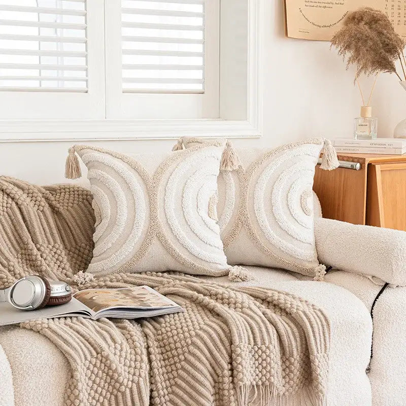 Beige Cream Tassel Cushion Cover
