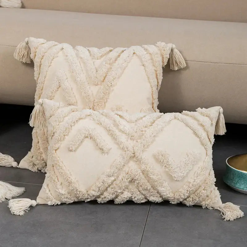 Cream Fringed Cushion Cover