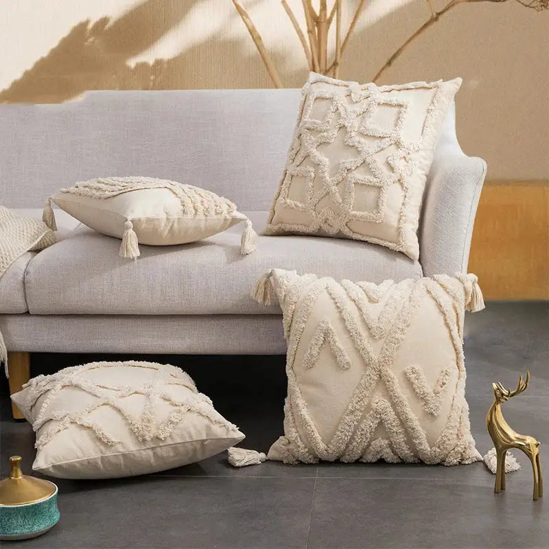 Cream Fringed Cushion Cover