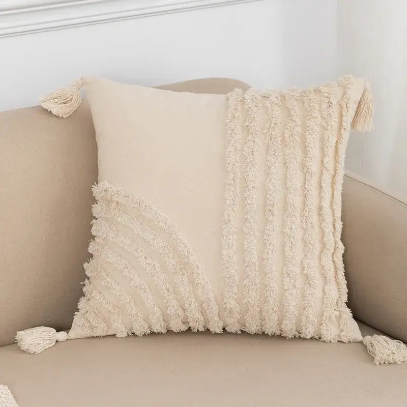 Cream Fringed Cushion Cover