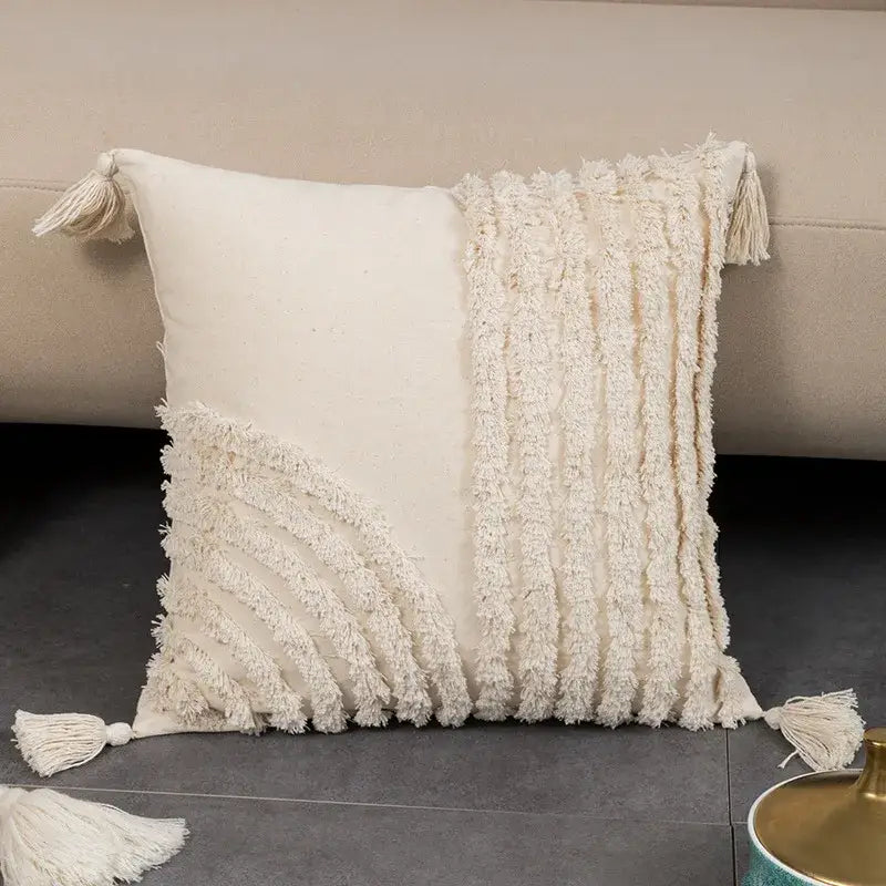 Cream Fringed Cushion Cover