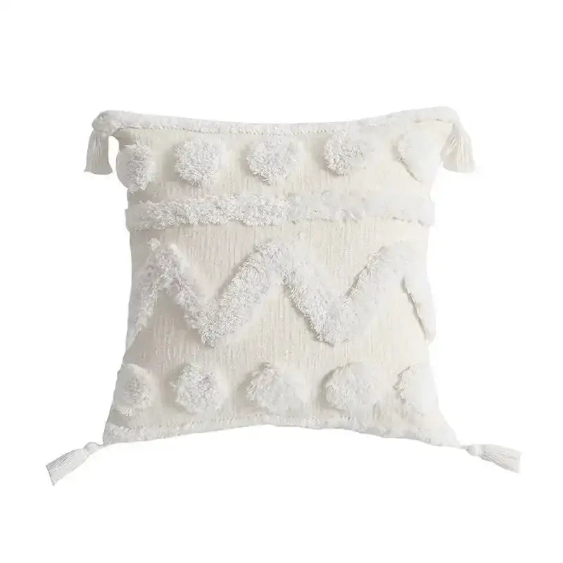 Beige Gray Tassel Cushion
