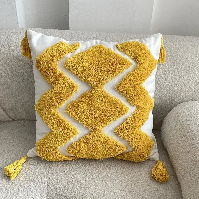 Beige Gray Tassel Cushion
