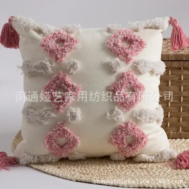 Beige Gray Tassel Cushion