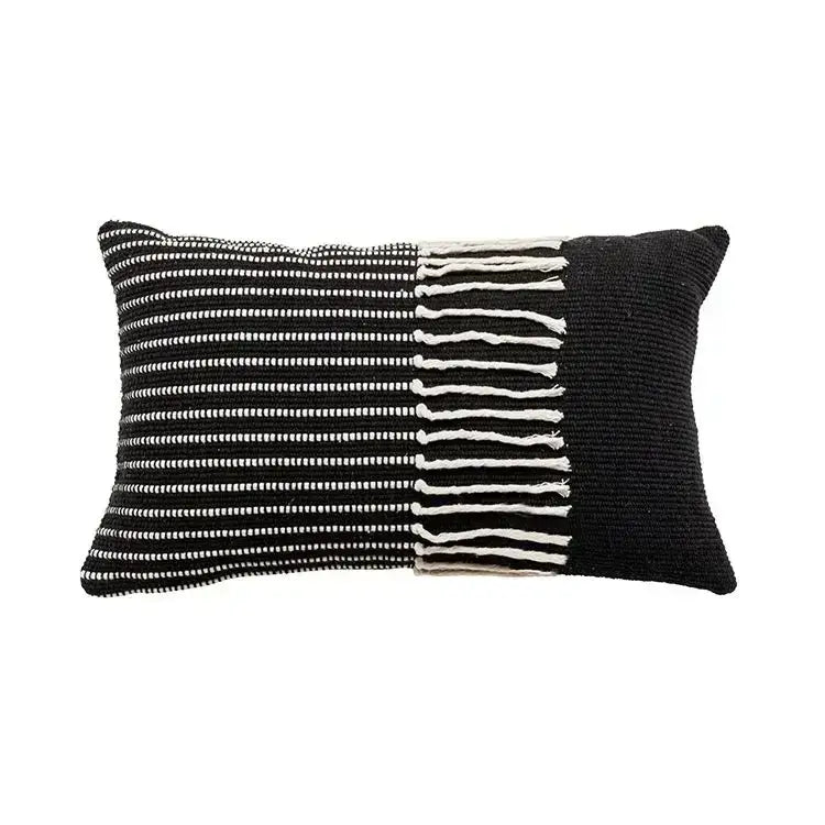 Beige Gray Tassel Cushion