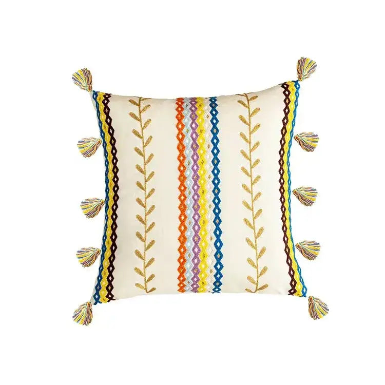 Beige Gray Tassel Cushion