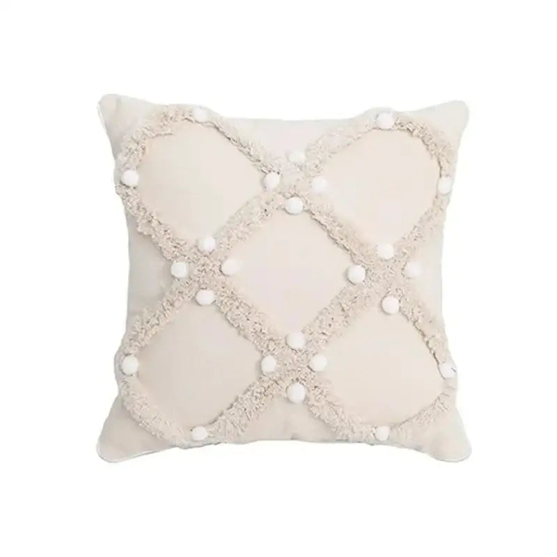 Beige Gray Tassel Cushion
