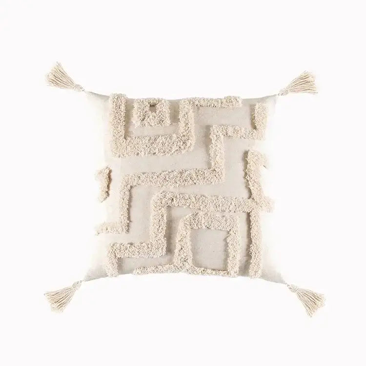 Beige Gray Tassel Cushion